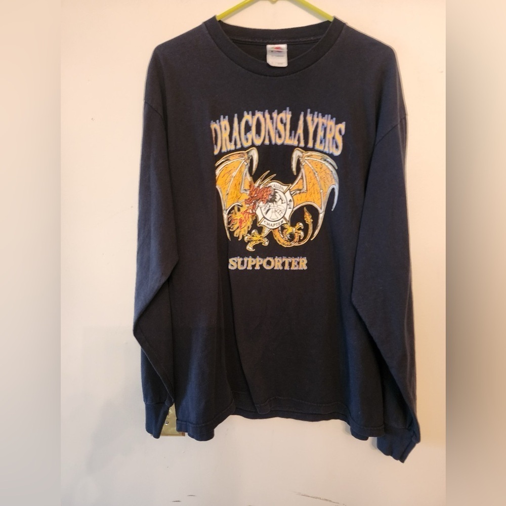 Y2k Dragon slayers supporters long sleeve navy blue Graphic t-shirt size mens L